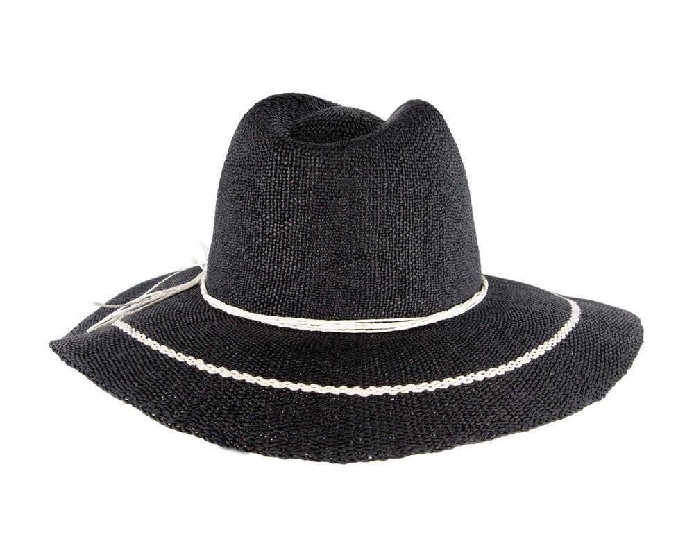 Navy Woven Natural Fiber Wide Brim Fedora-5