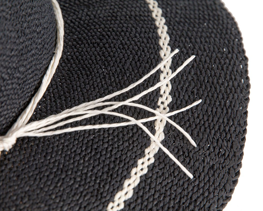 Navy Woven Natural Fiber Wide Brim Fedora-4