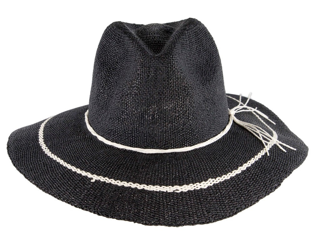 Navy Woven Natural Fiber Wide Brim Fedora-3