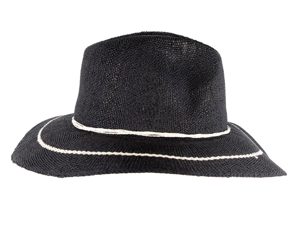 Navy Woven Natural Fiber Wide Brim Fedora-2
