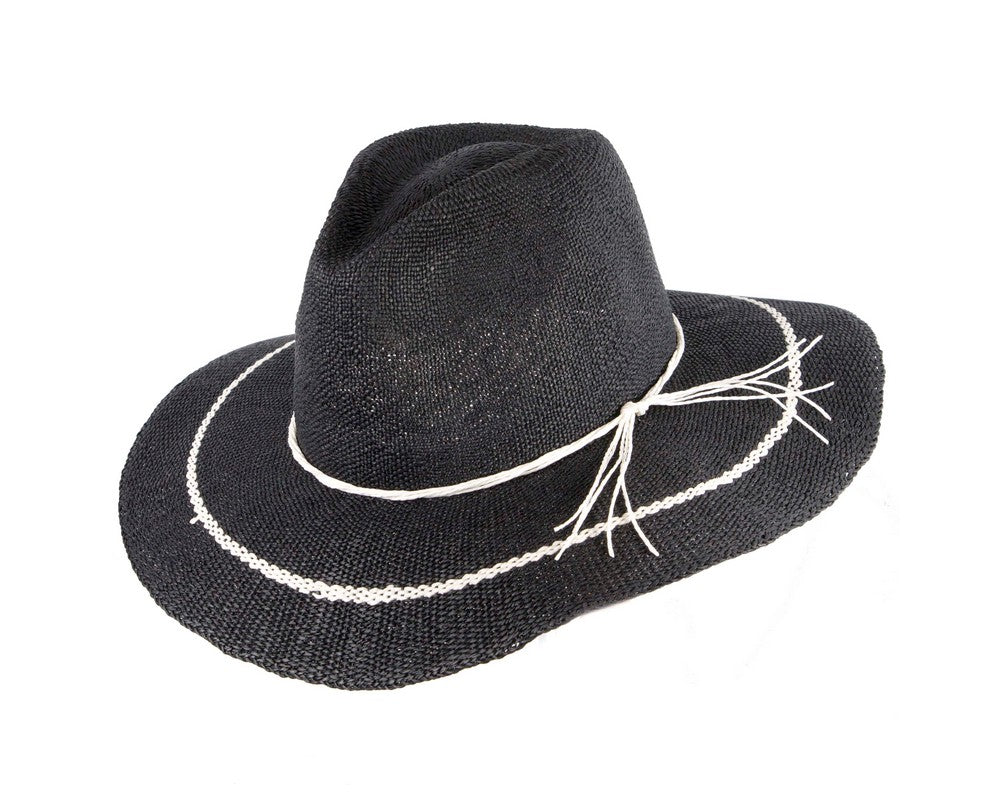 Navy Woven Natural Fiber Wide Brim Fedora-1