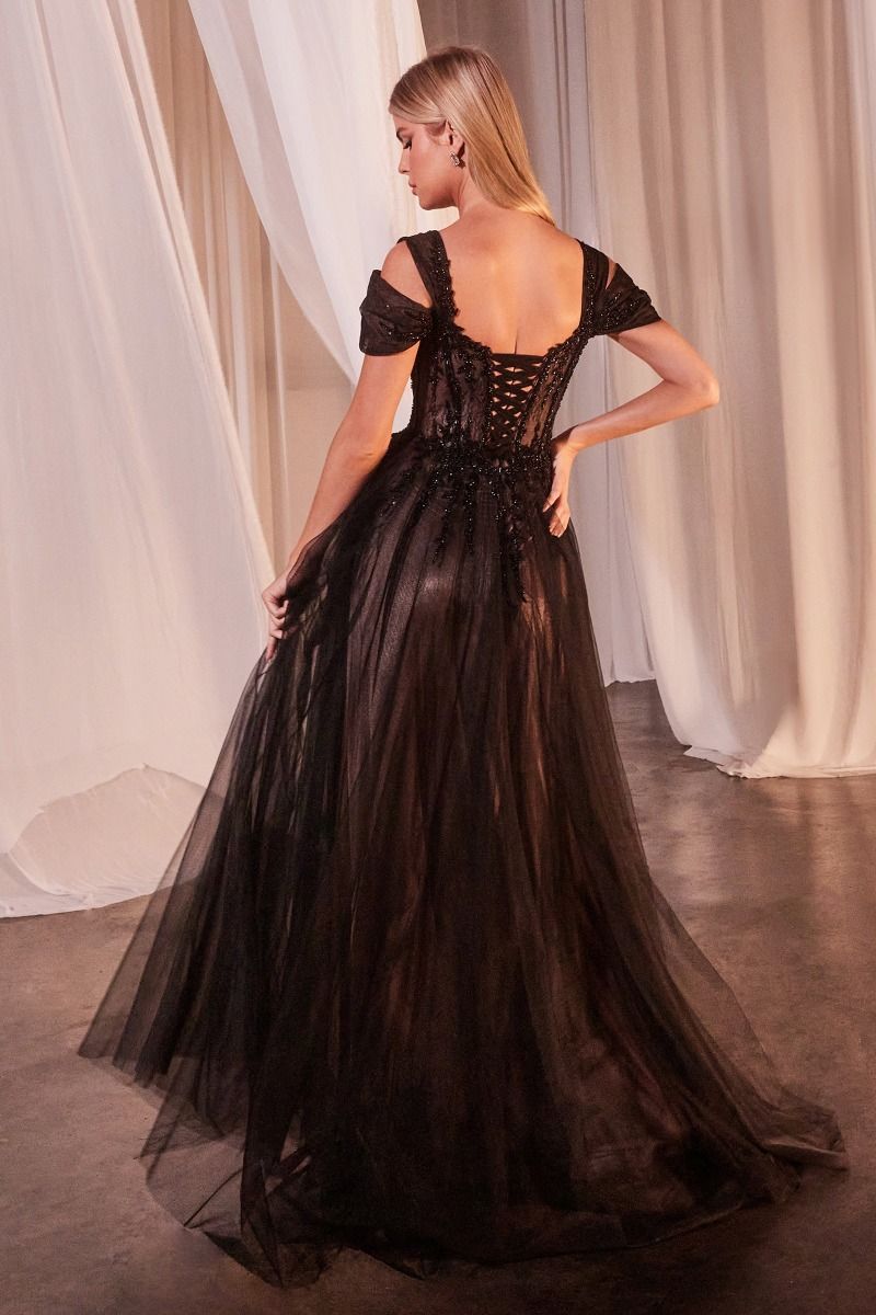 Black Off The Shoulder Ball Gown-1