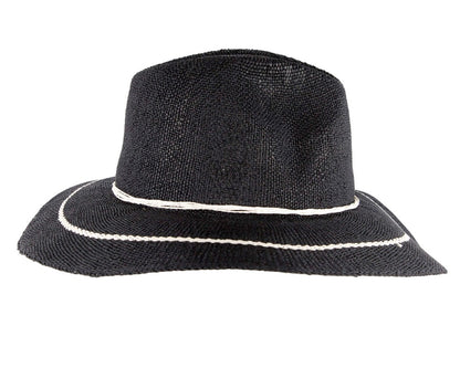Navy Woven Natural Fiber Wide Brim Fedora-2