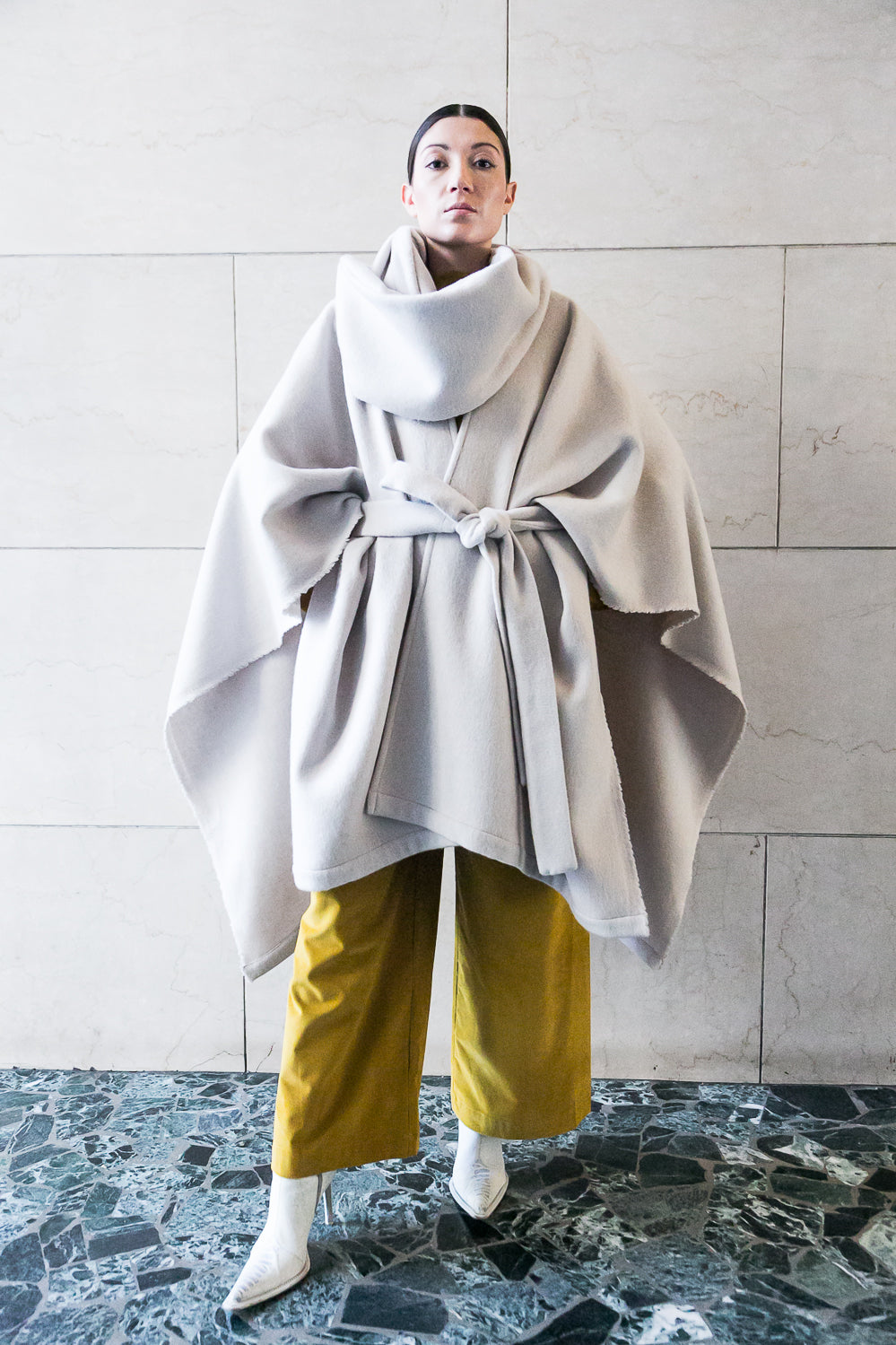Midi recycled wool cape-0