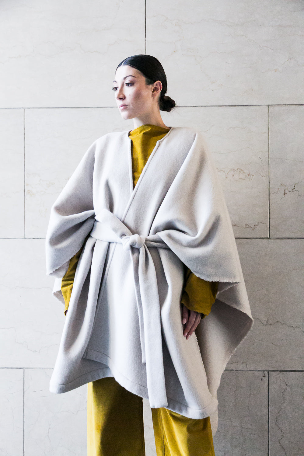 Midi recycled wool cape-6